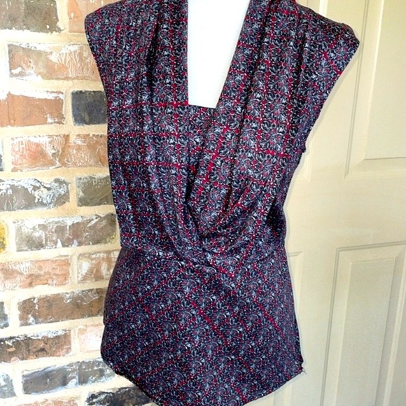 Como Gray & Red Paisley Sleeveless Wrap Top Side Zip Stretch Cotton Size Large - Picture 1 of 8